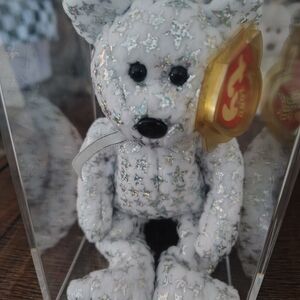 Ty White Plush Bear with Silver Stars (The Beginning )